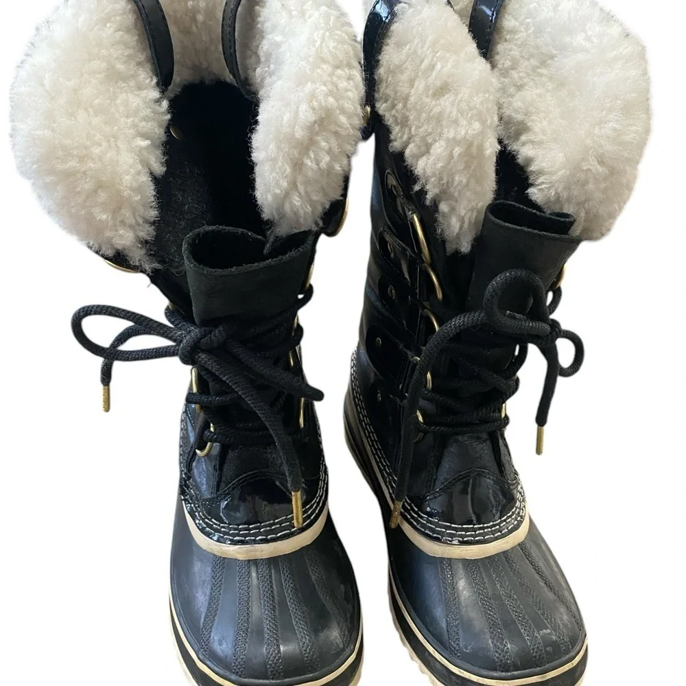 SOREL Joan of Arctic Black Leather Winter Boots Size 6